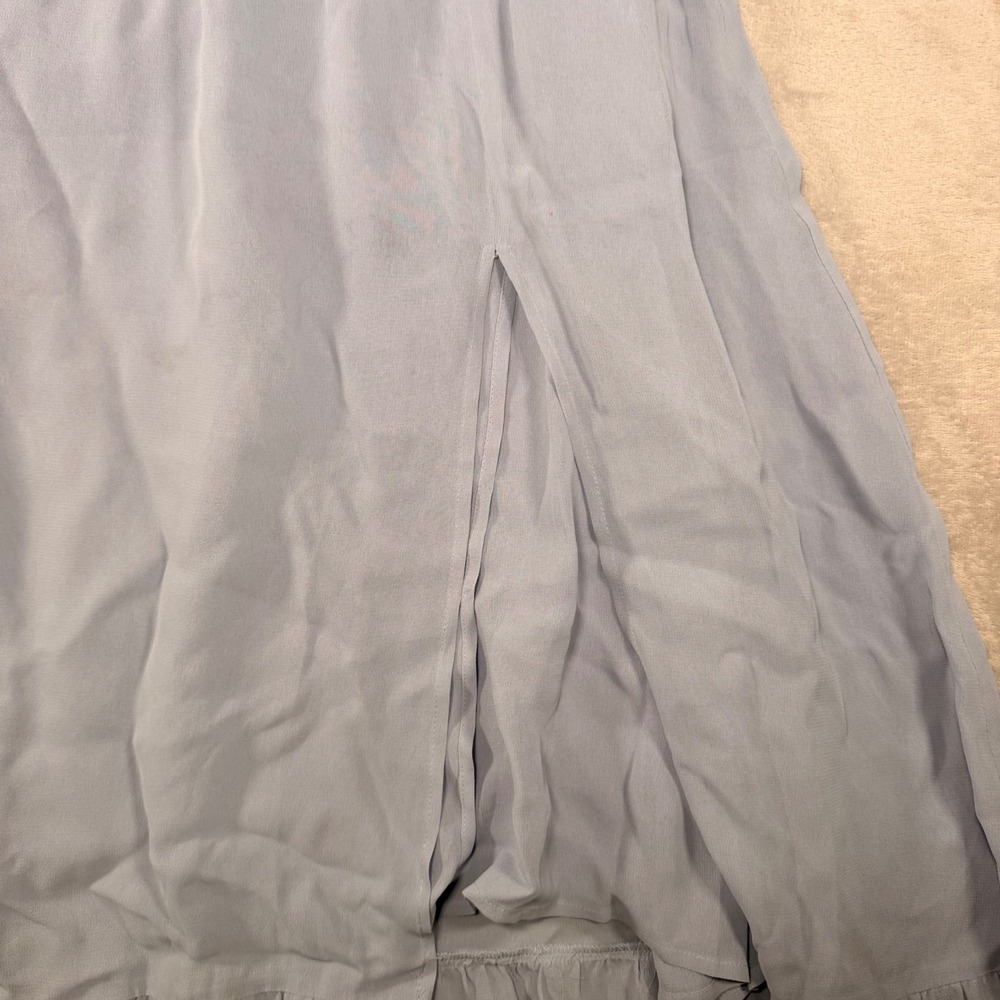 Reformation Light Blue Smocked Puff Sleeve Midi Dress Ruffle Hem Slit‎ Small - Picture 4 of 8